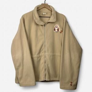 Vintage shih tzu dog embroidered fleece zip up jacket